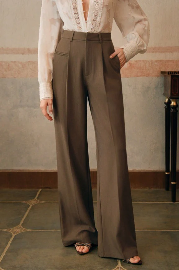 High Waist Fluid Long Straight Pants - Image 10