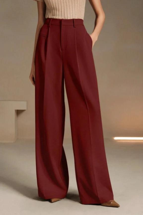 High Waist Fluid Long Straight Pants - Image 15