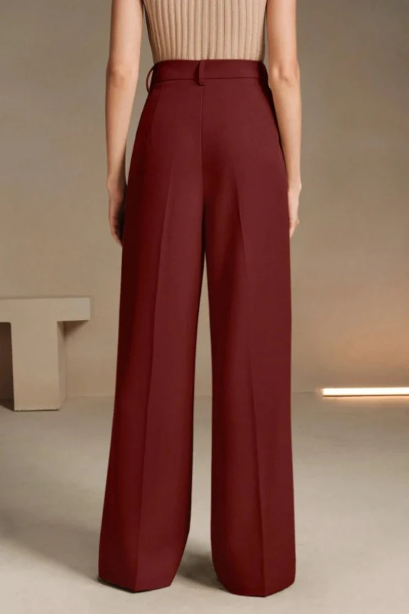 High Waist Fluid Long Straight Pants - Image 16