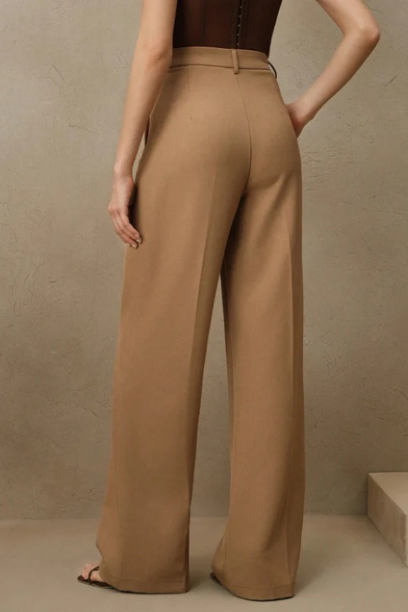 High Waist Fluid Long Straight Pants - Image 3
