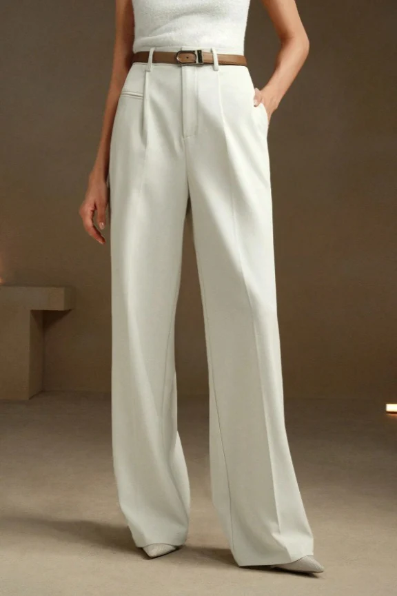 High Waist Fluid Long Straight Pants - Image 4