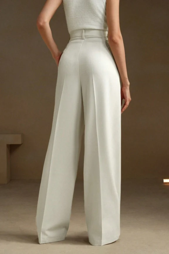 High Waist Fluid Long Straight Pants - Image 5