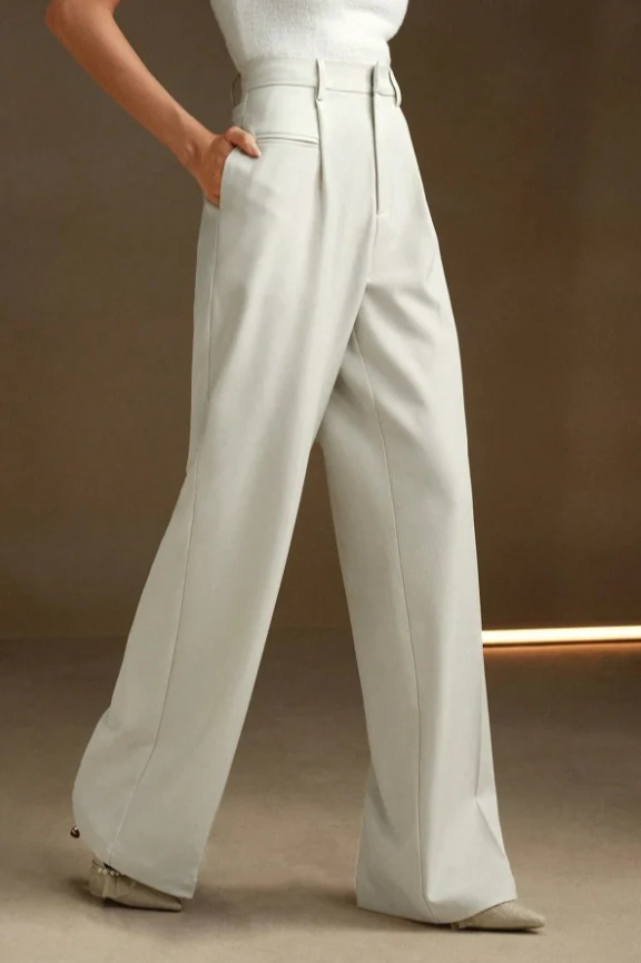 High Waist Fluid Long Straight Pants - Image 6