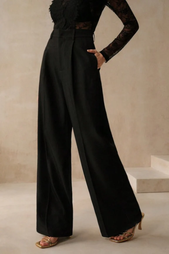 High Waist Fluid Long Straight Pants - Image 9
