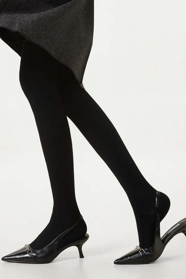 High Waist Solid Slimming Vertical Stripe Tights - Image 6