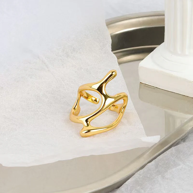 Hollow Geometric Irregular Open Knuckle Ring - Image 2