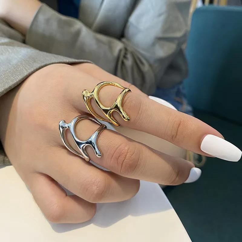 Hollow Geometric Irregular Open Knuckle Ring - Image 4