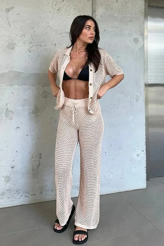 Hollow Knit Beach Two Piece Pants Set - Image 3