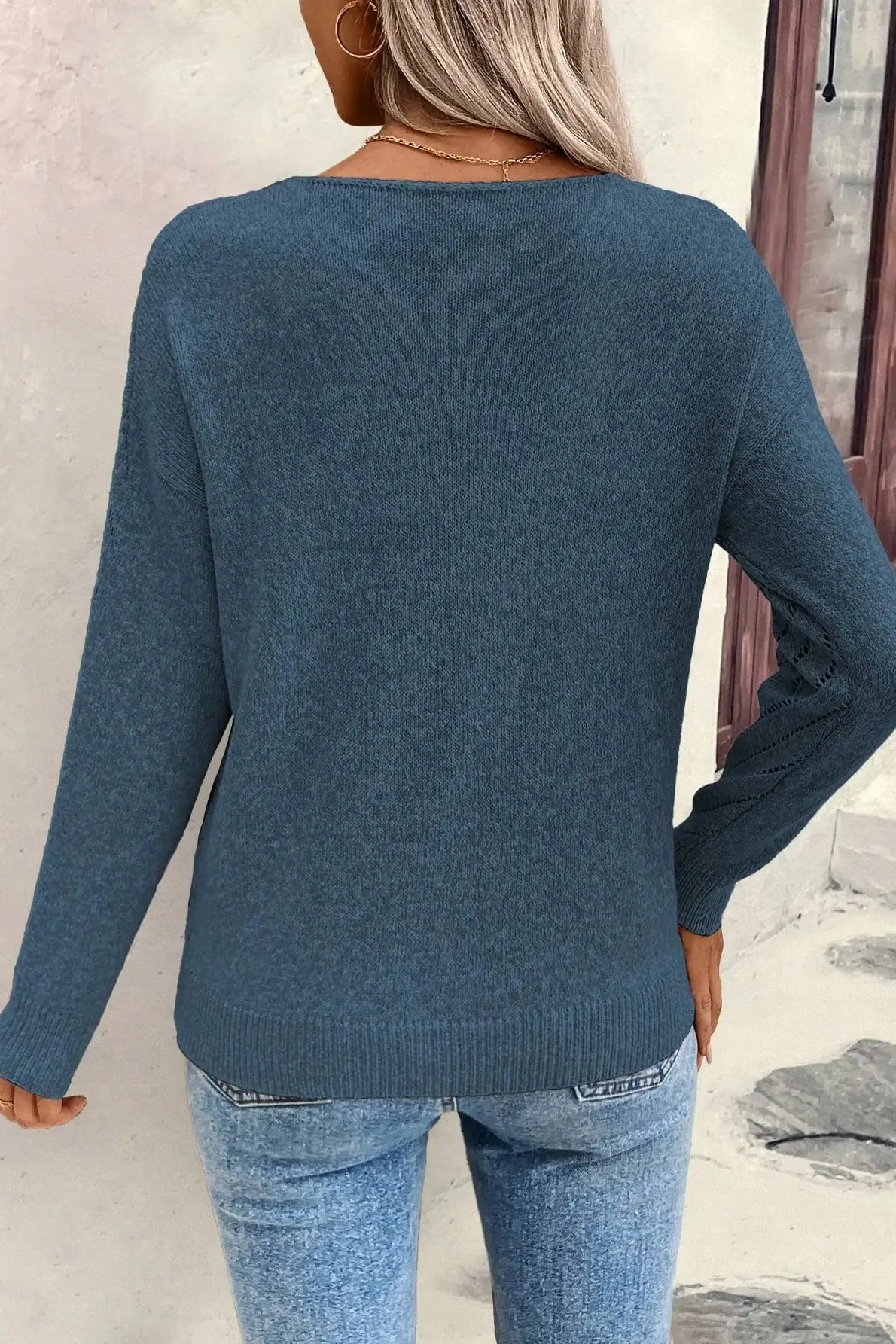 Hollow Knit Loose Pullover Sweater - Image 2
