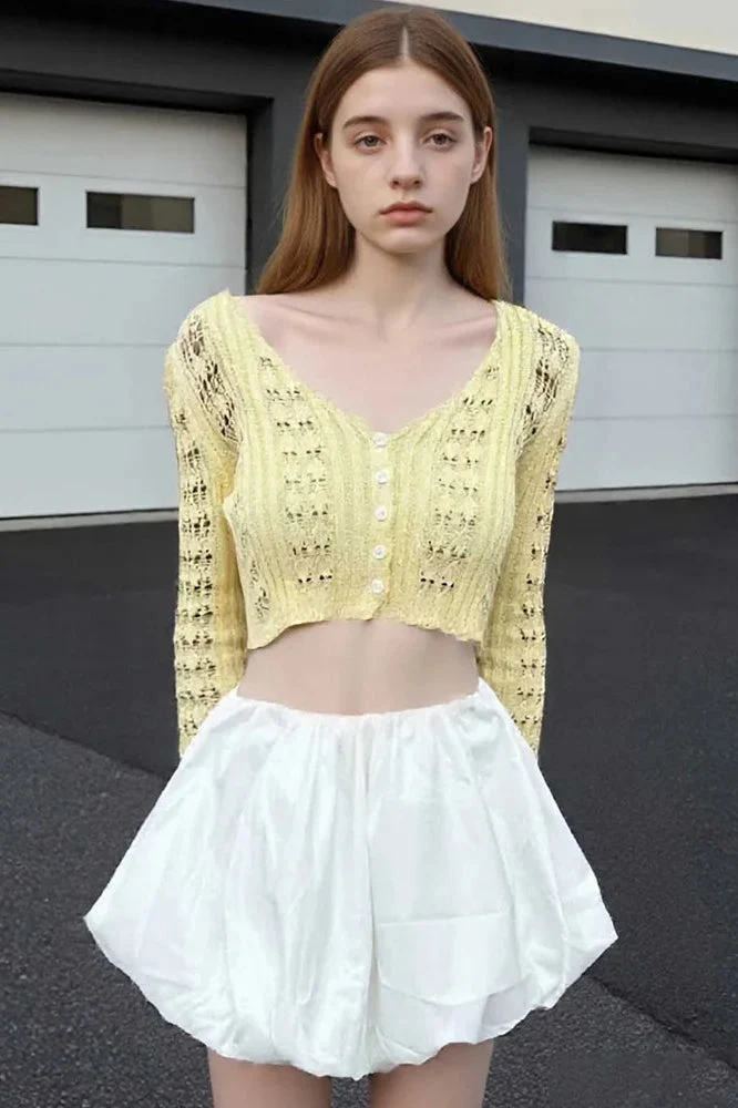 Hollow Out Knit V Neck Long Sleeve Cardigan - Image 34
