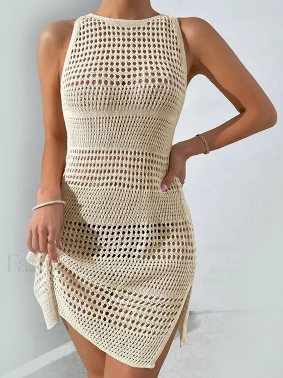 Hollow Out Side Slit Crochet Cover Up - Image 7