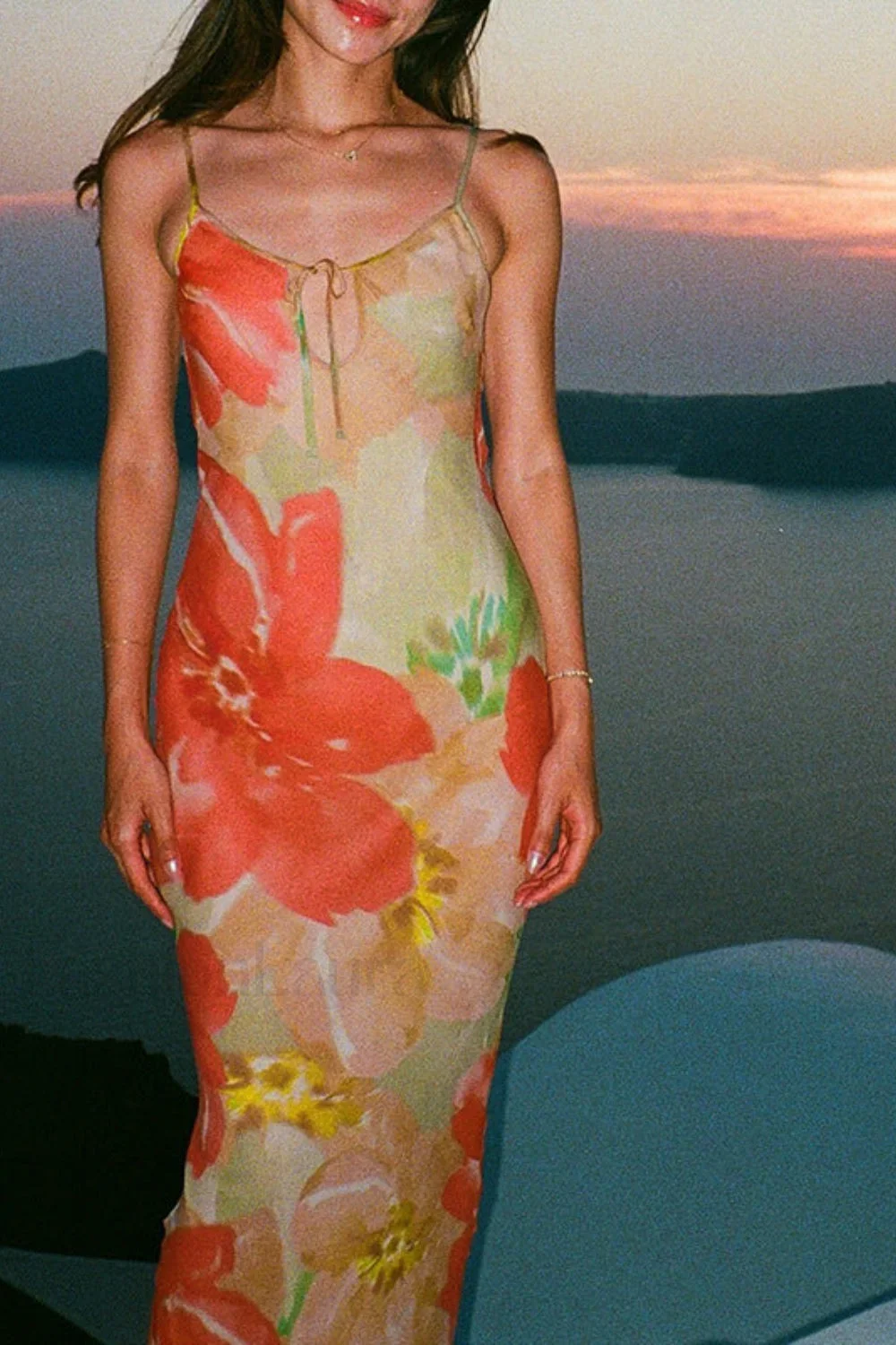 Hollow Print Strappy Halter Spice Girl Floral Dress - Image 9