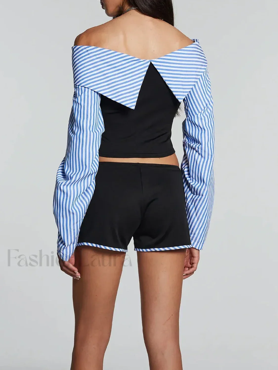 Hot Striped Bandage Shorts Two Piece Set - Image 3
