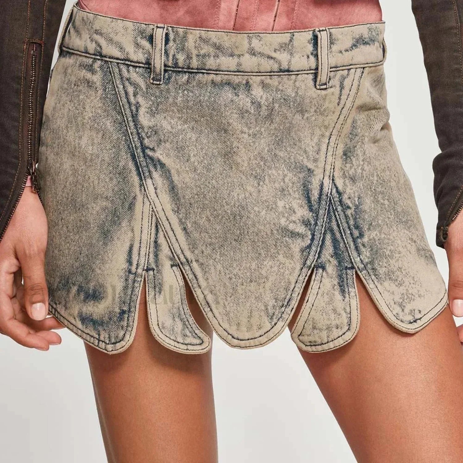 Irregular Zipper Washed Denim Skirt - Image 4