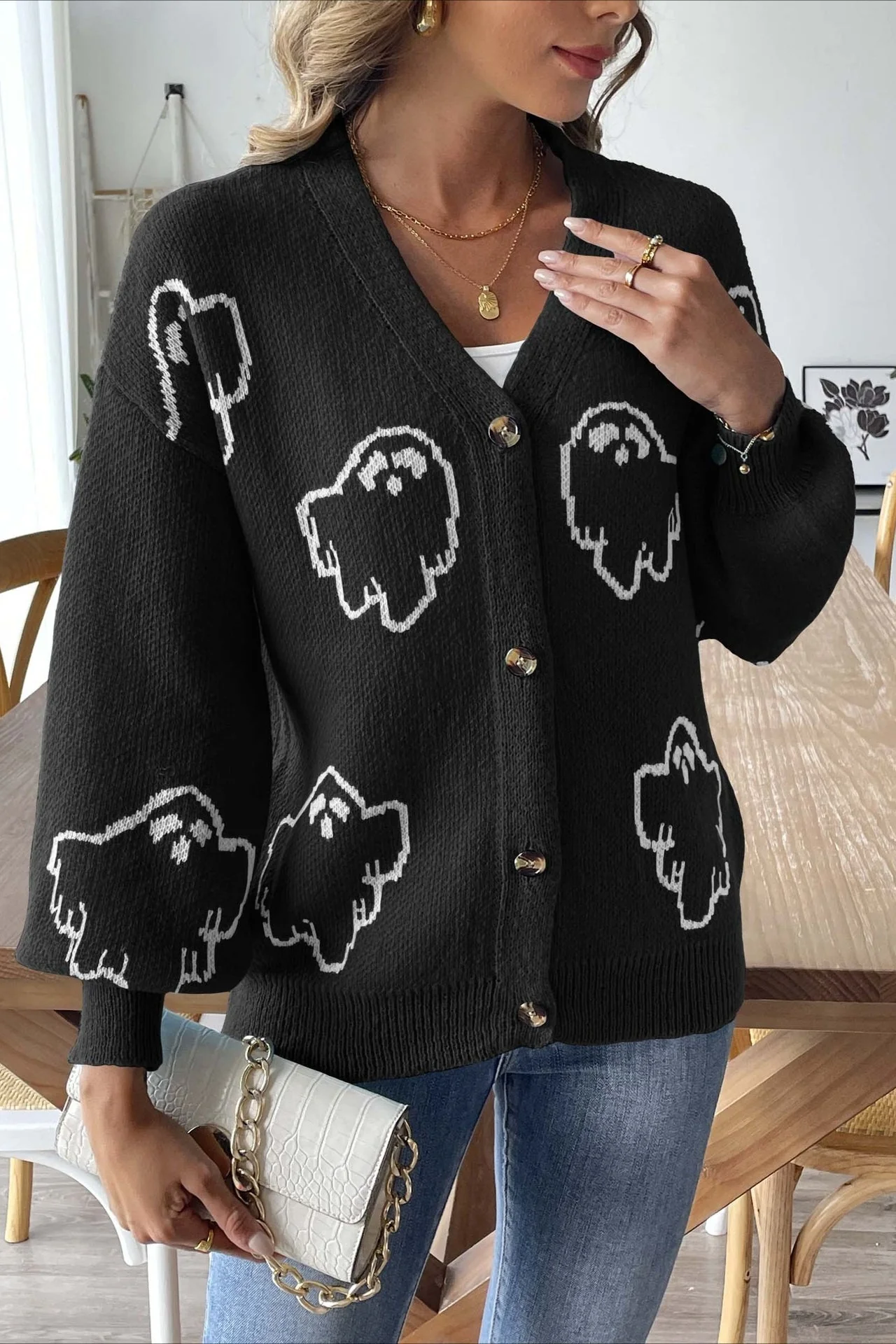 Jacquard Button Cardigan - Image 7