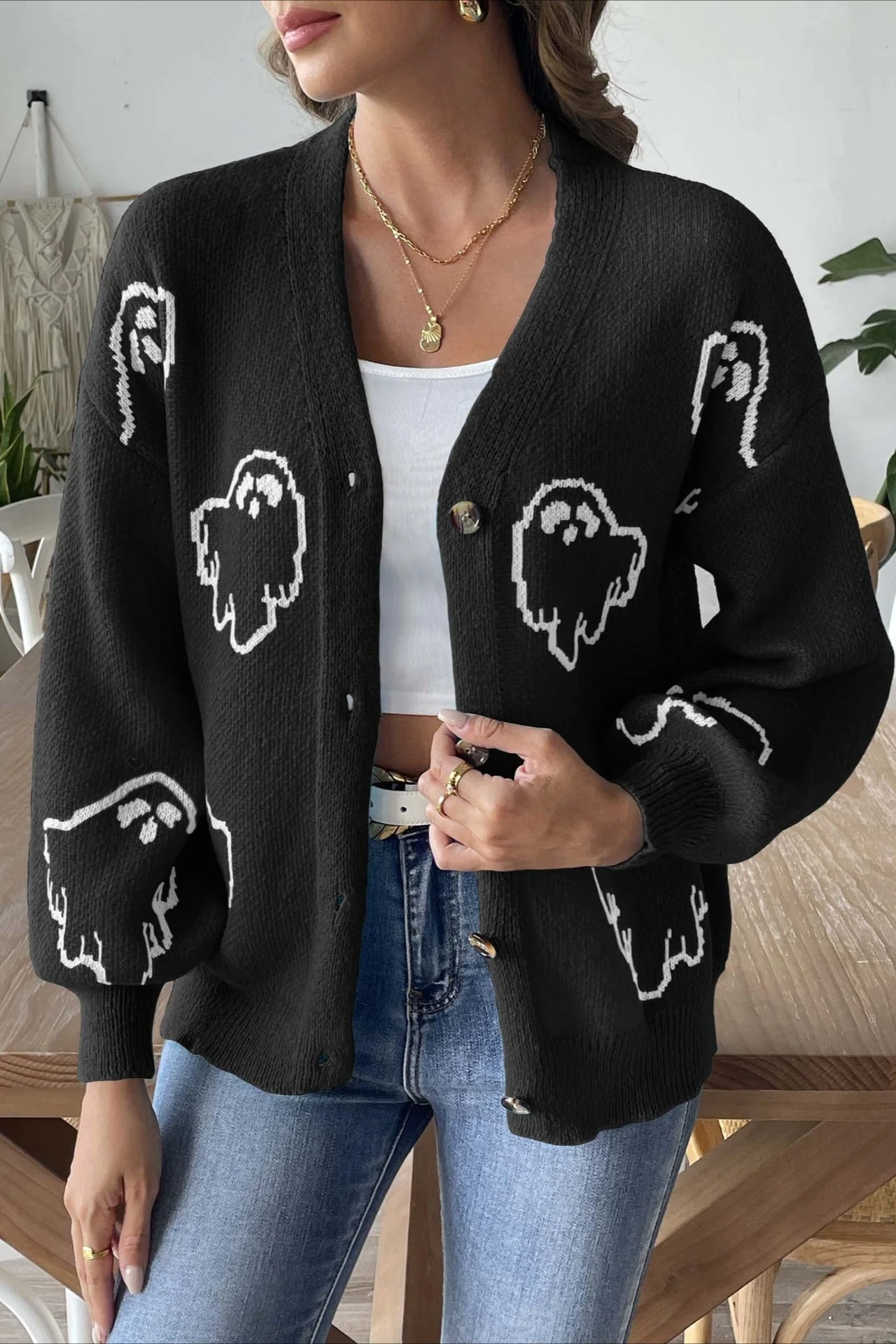 Jacquard Button Cardigan - Image 8