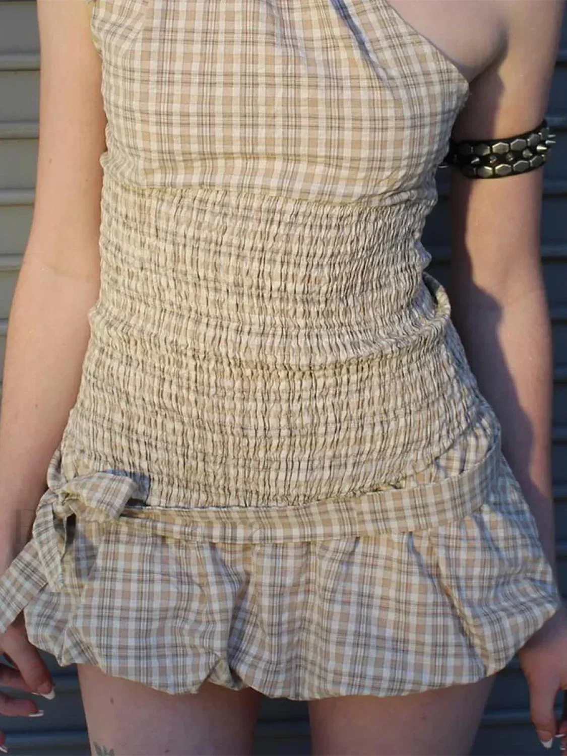 Khaki Puff A-Line Mini Skirt - Image 3