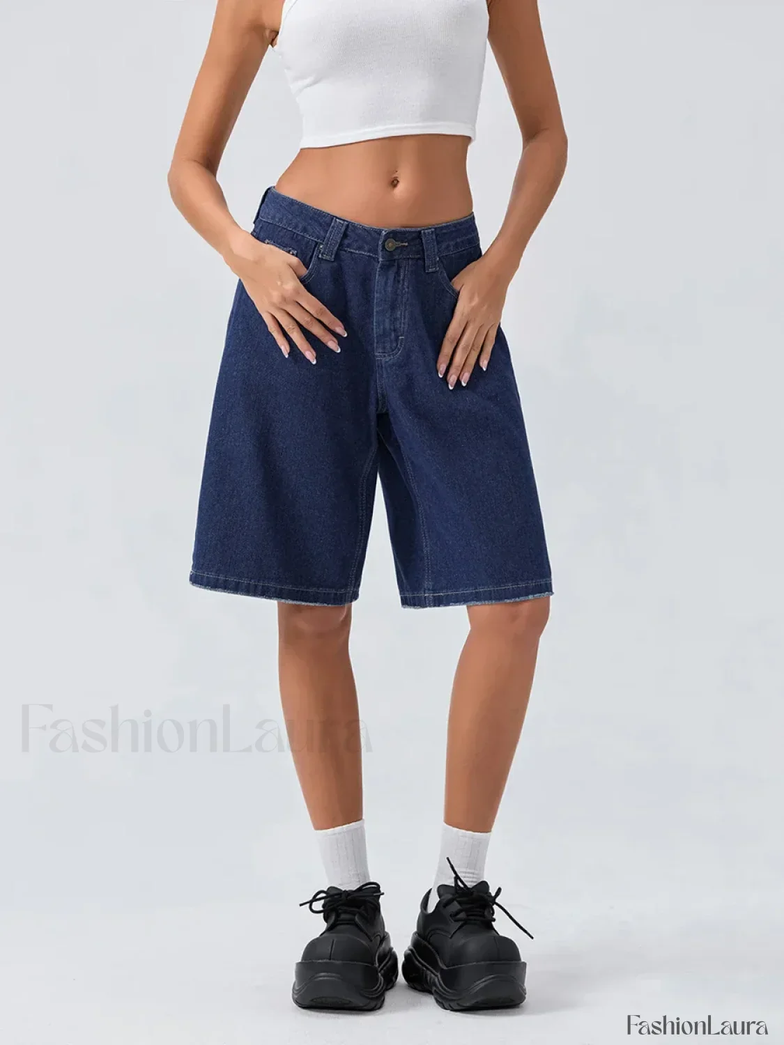 Knee Length Denim Low Rise Wide Leg Casual Streetwear Short - Image 17