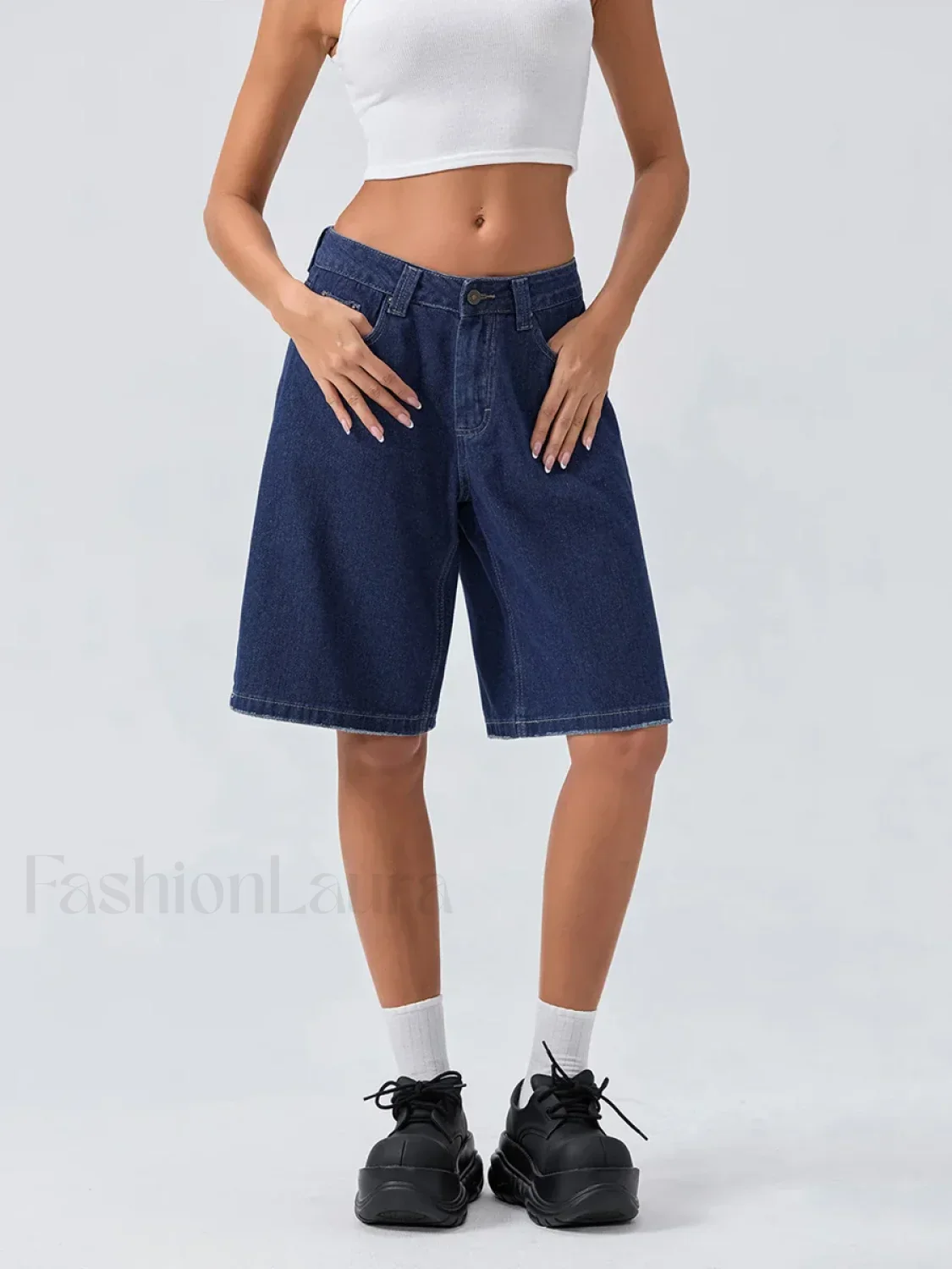 Knee Length Denim Low Rise Wide Leg Casual Streetwear Short - Image 2