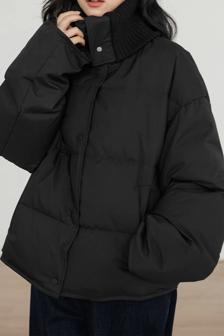Knit Collar White Duck Down Puffer Jacket - Image 11