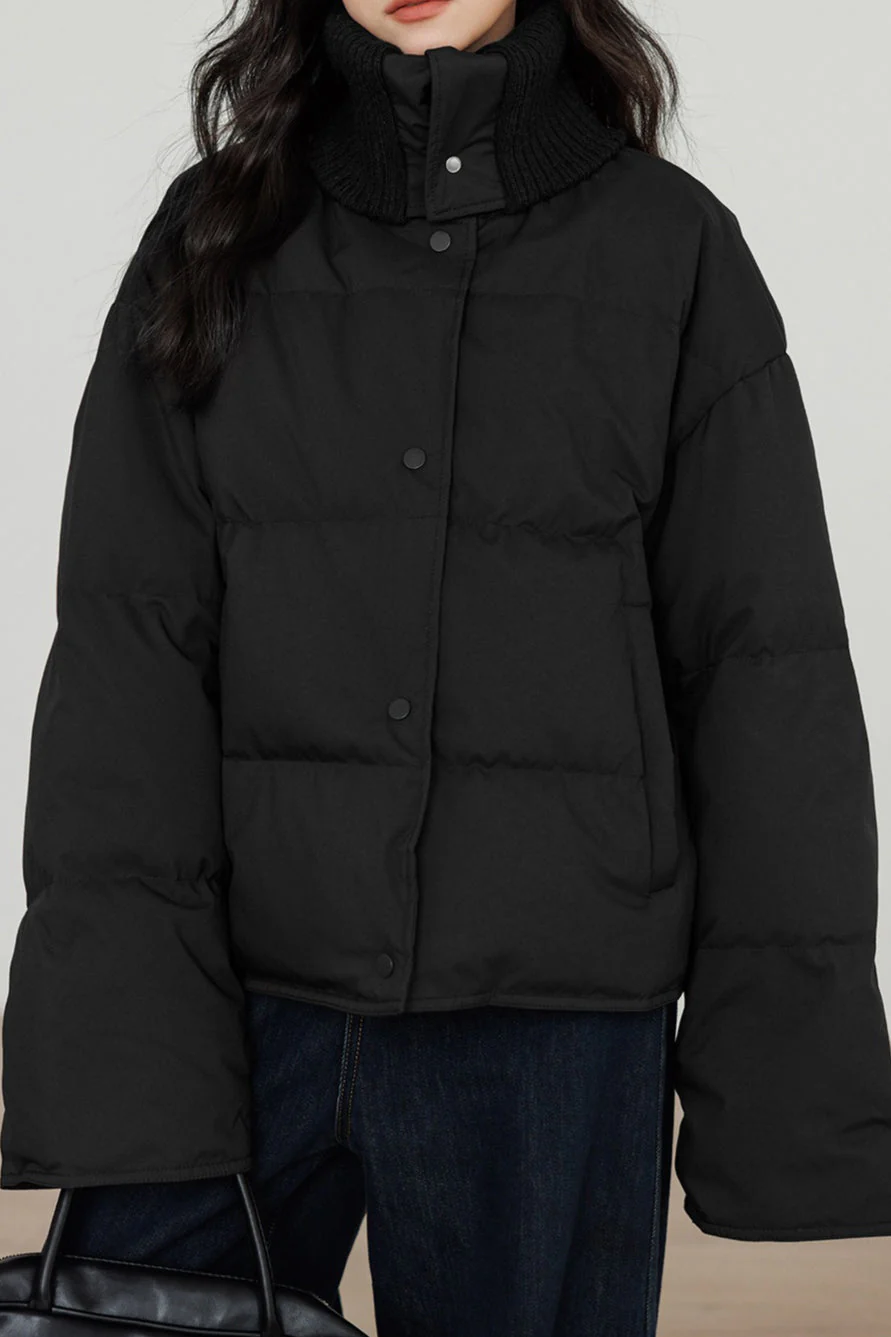 Knit Collar White Duck Down Puffer Jacket - Image 12