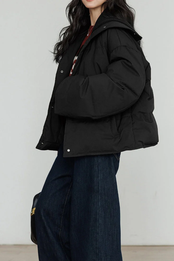 Knit Collar White Duck Down Puffer Jacket - Image 15