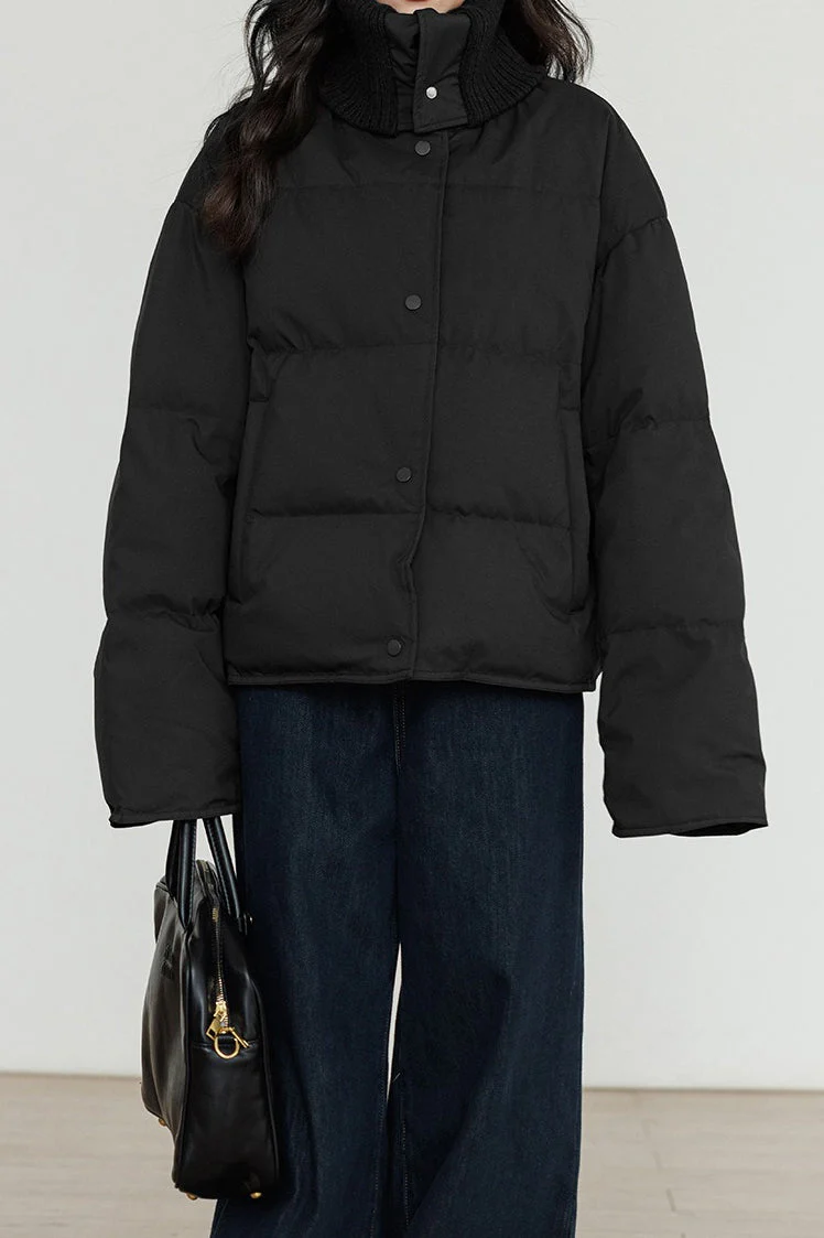 Knit Collar White Duck Down Puffer Jacket - Image 16