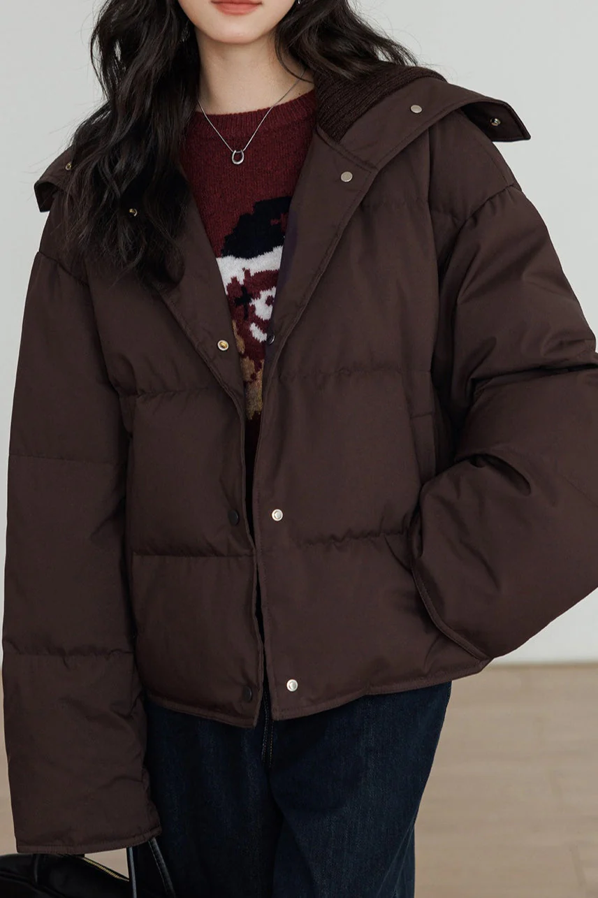 Knit Collar White Duck Down Puffer Jacket - Image 2