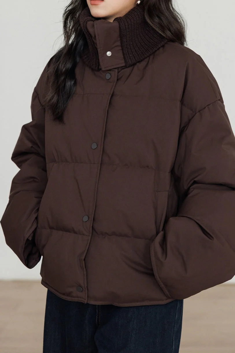 Knit Collar White Duck Down Puffer Jacket - Image 3