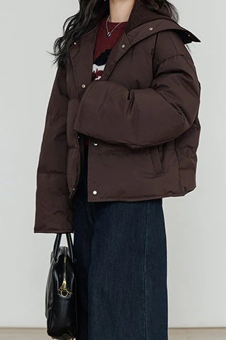 Knit Collar White Duck Down Puffer Jacket - Image 4