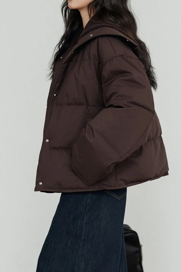 Knit Collar White Duck Down Puffer Jacket - Image 5
