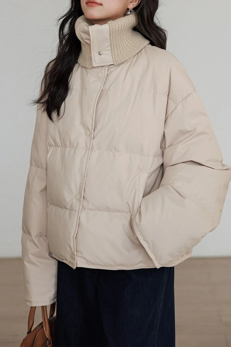 Knit Collar White Duck Down Puffer Jacket - Image 7