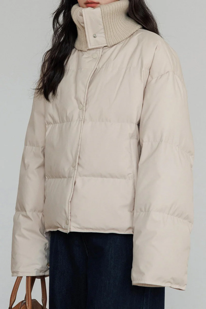 Knit Collar White Duck Down Puffer Jacket - Image 9