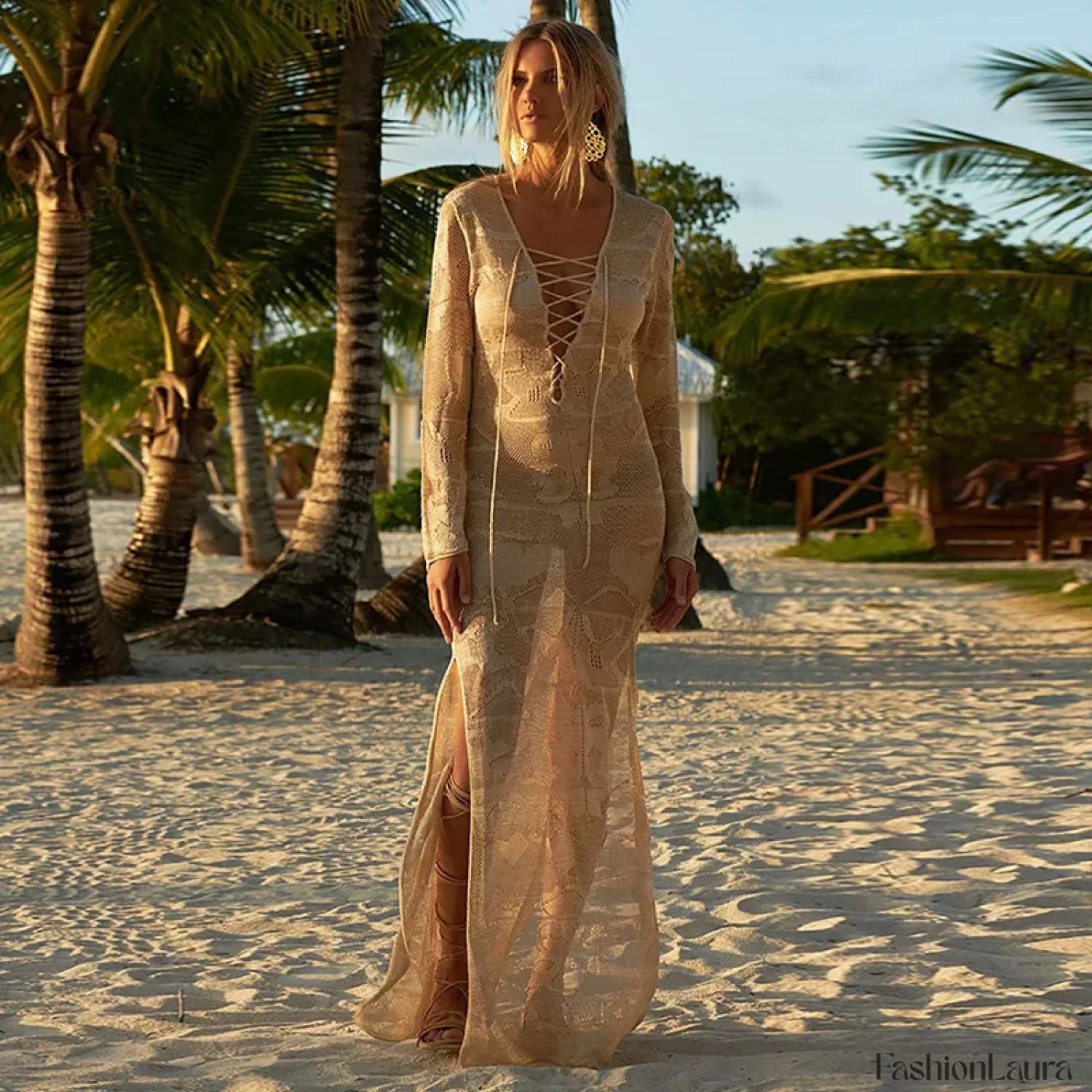 Knitted Hollow Long Dress Cover Up - Image 12