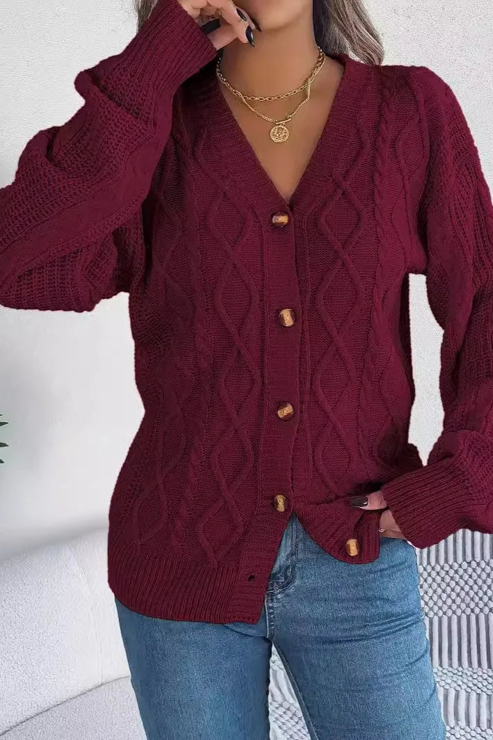 Knitted Long Sleeve Loose Single Breasted Cardigan - Image 23
