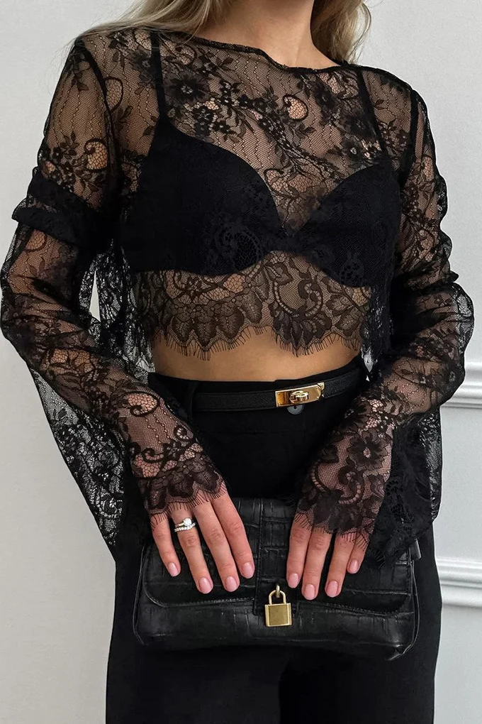 Lace Applique Sheer Tiered Maxi Skirt Set - Image 4