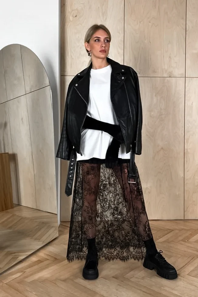 Lace Applique Sheer Tiered Maxi Skirt Set - Image 7