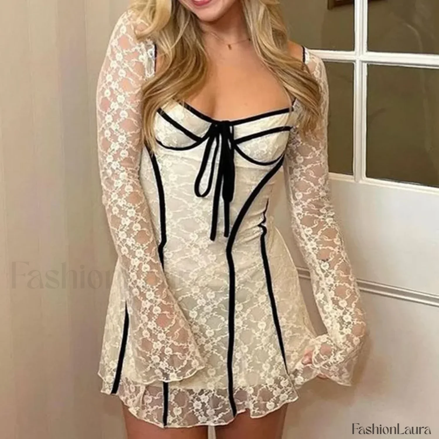 Lace Flared Sleeve Mini Dress - Image 11