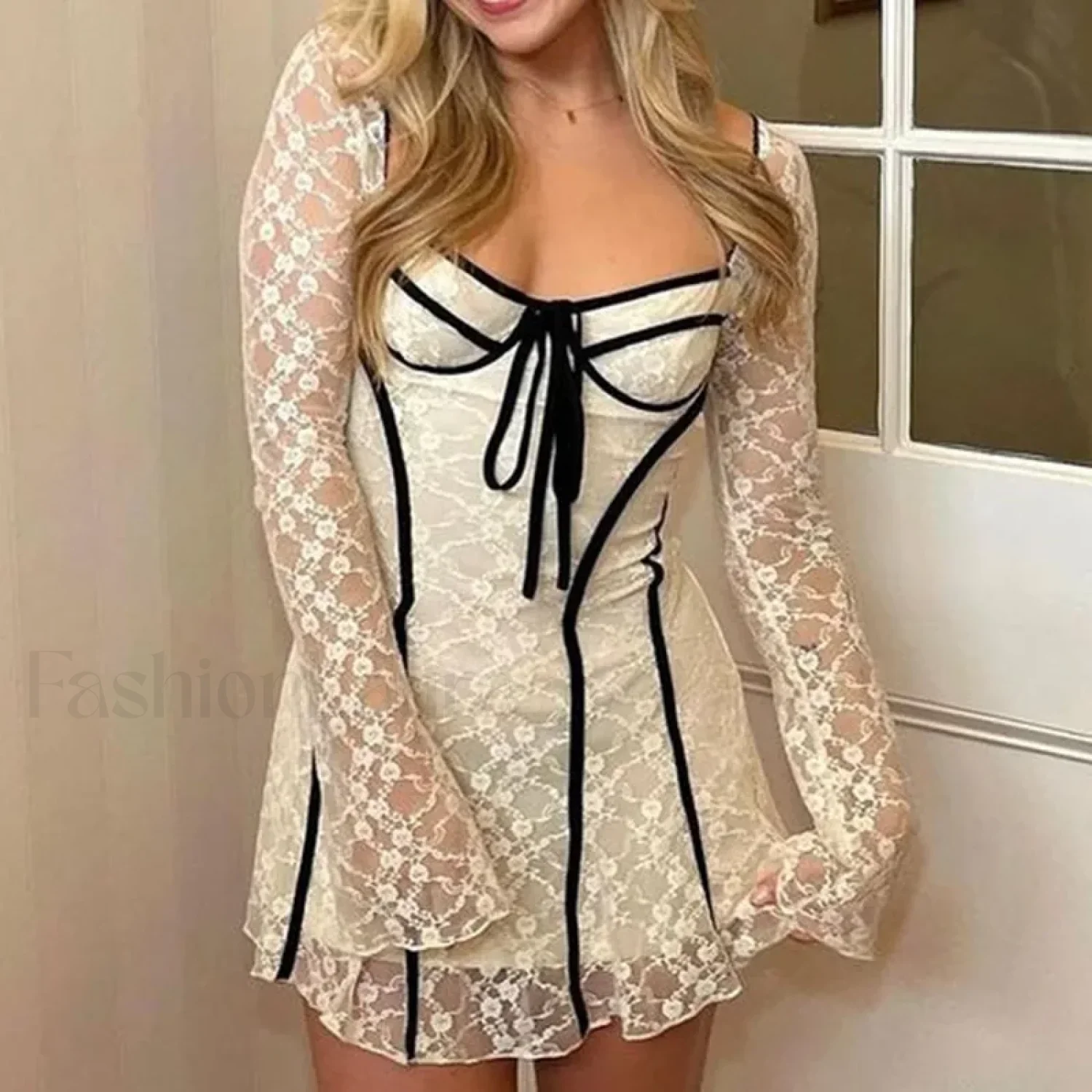 Lace Flared Sleeve Mini Dress - Image 2