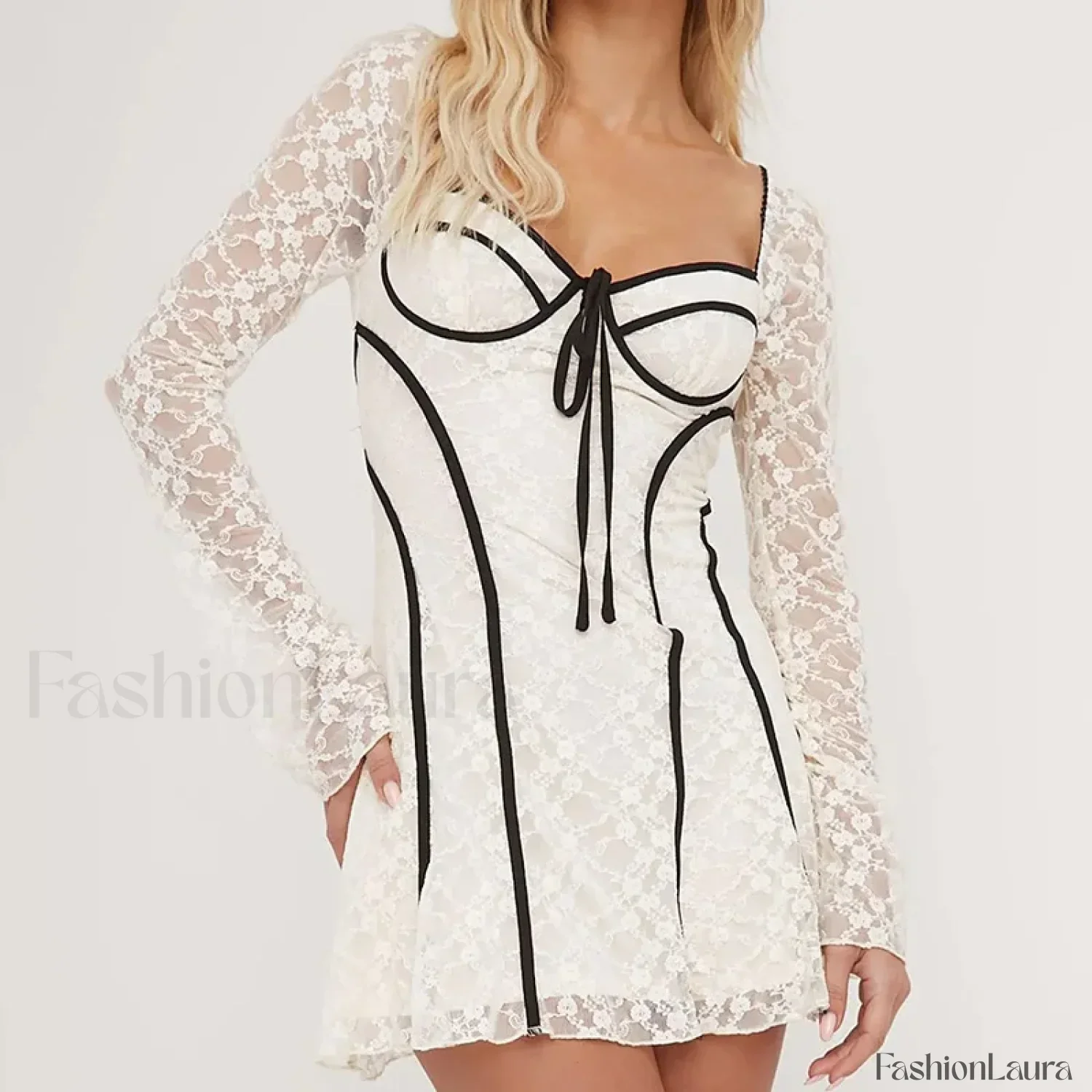 Lace Flared Sleeve Mini Dress - Image 9