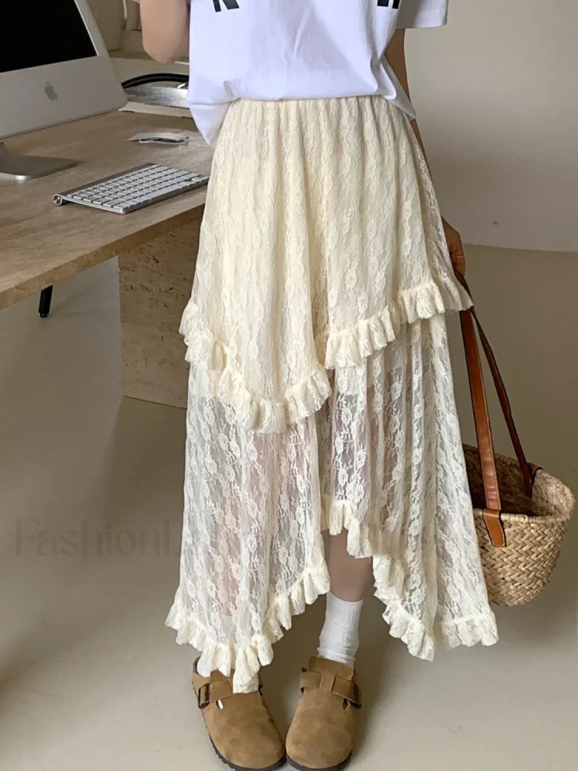 Lace Goth Asymmetrical Ruched Skirt - Image 10