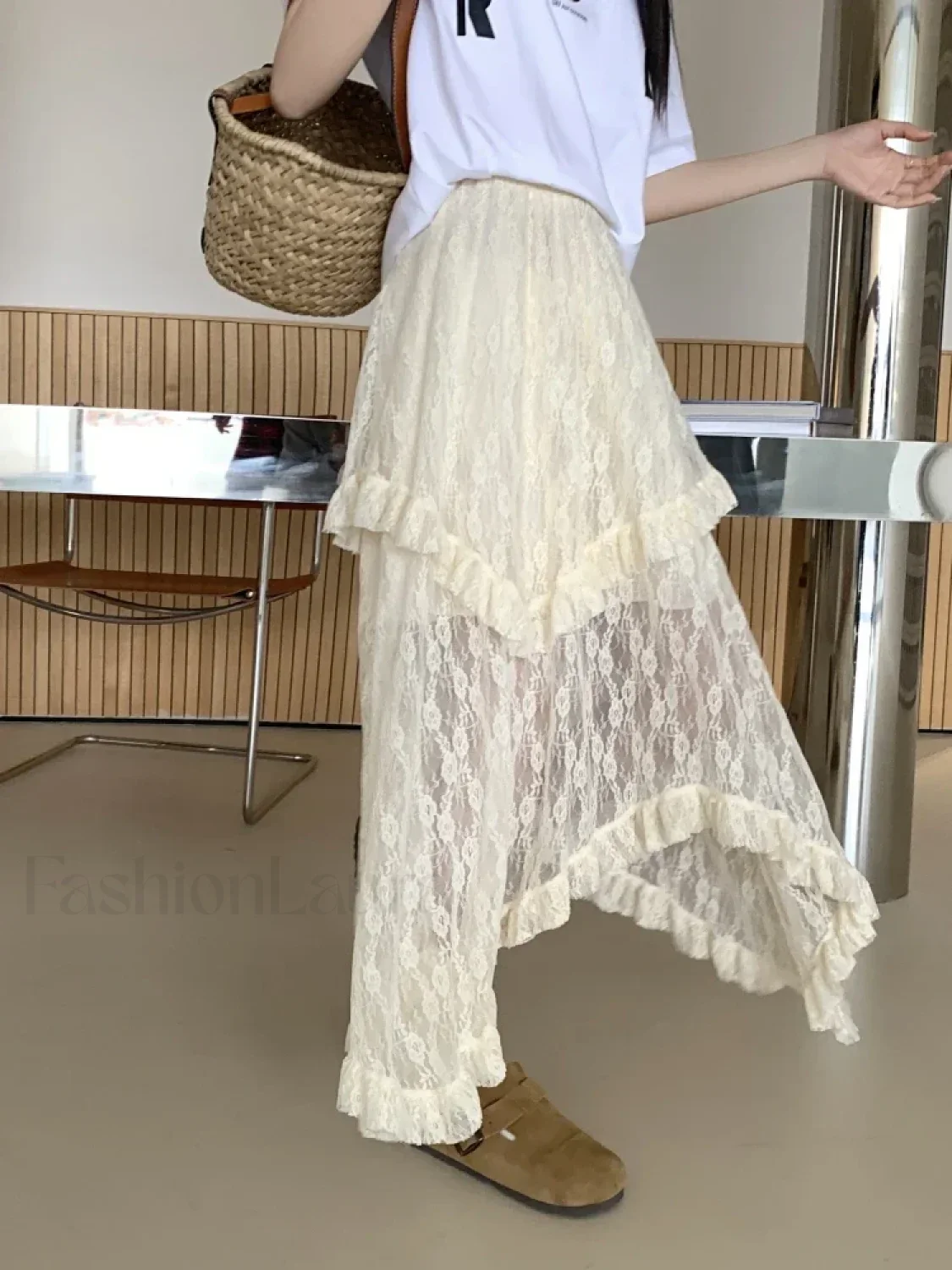 Lace Goth Asymmetrical Ruched Skirt - Image 11