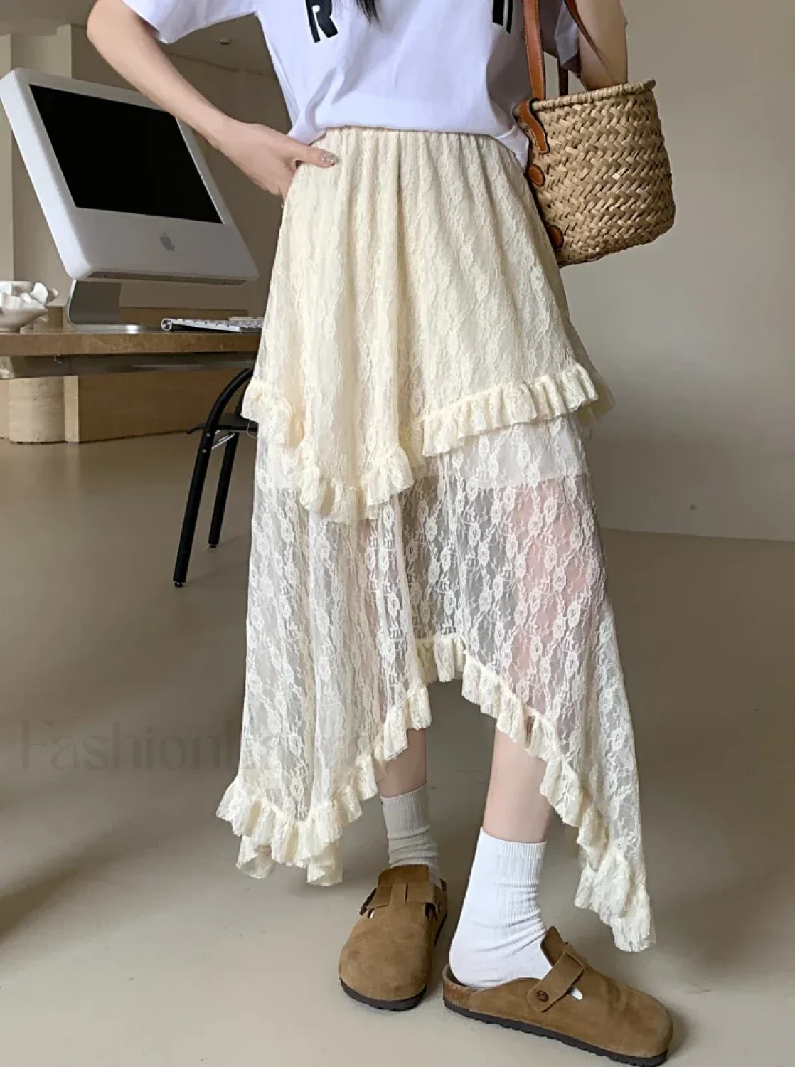 Lace Goth Asymmetrical Ruched Skirt - Image 12