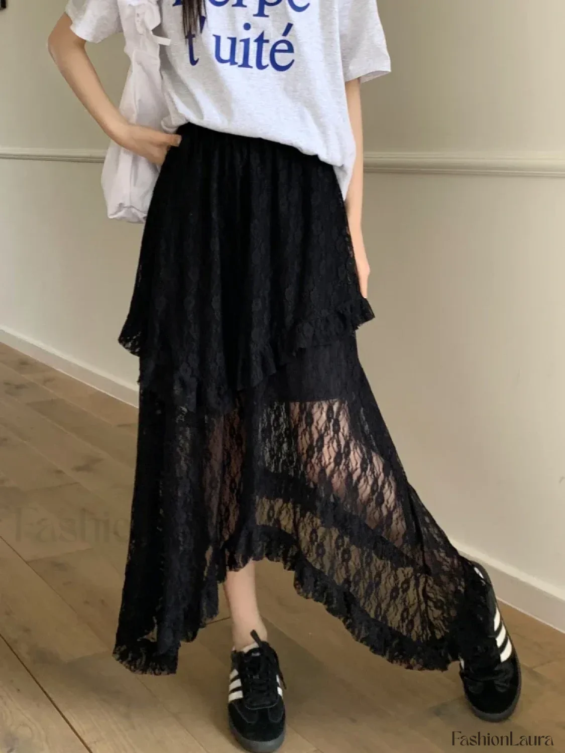 Lace Goth Asymmetrical Ruched Skirt - Image 14
