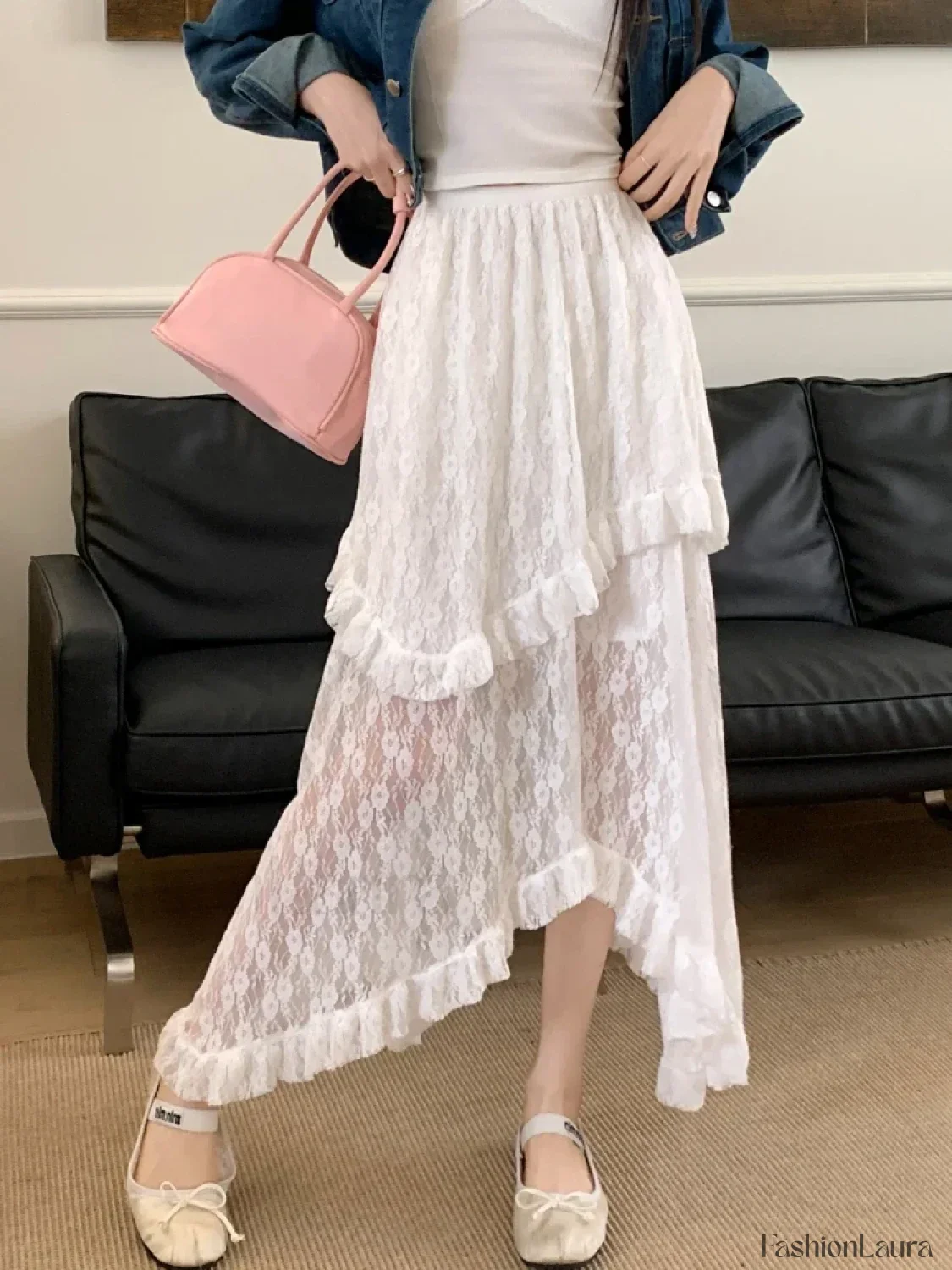 Lace Goth Asymmetrical Ruched Skirt - Image 15