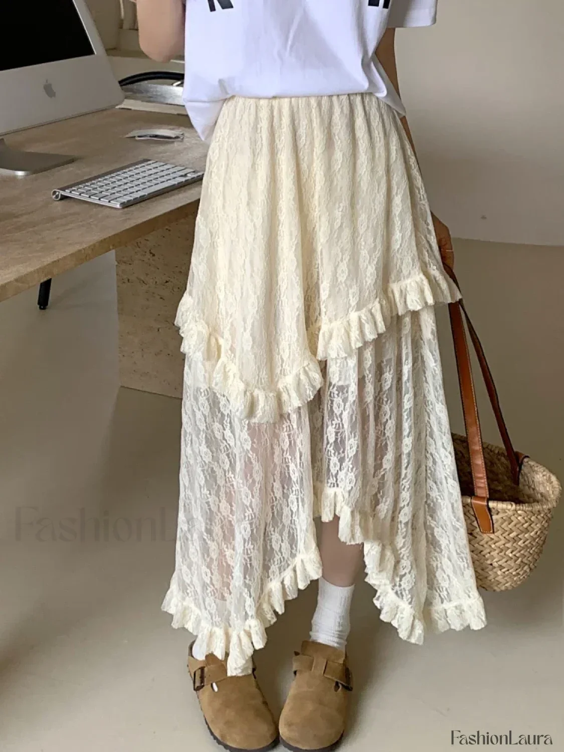 Lace Goth Asymmetrical Ruched Skirt - Image 17
