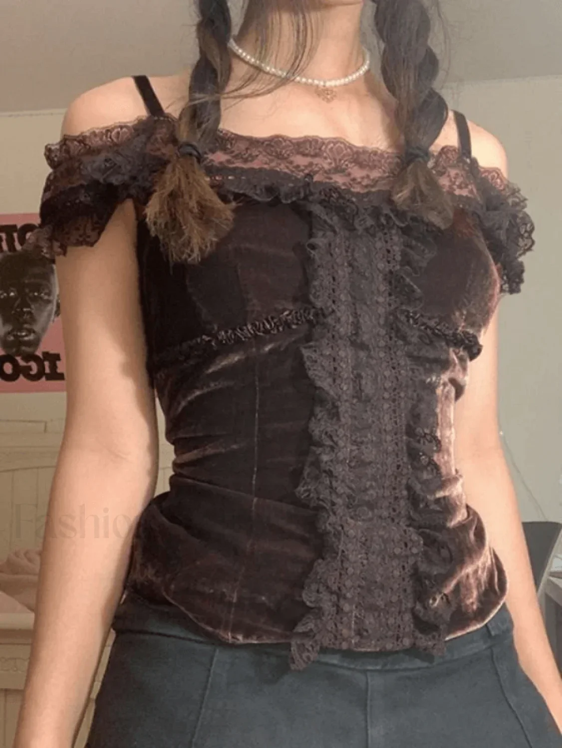 Lace Paneled Bardot Blouse - Image 3