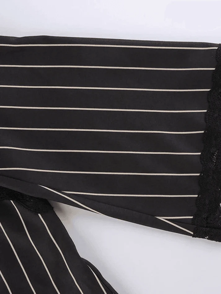 Lace Paneled Long Sleeve Striped Blouse - Image 6