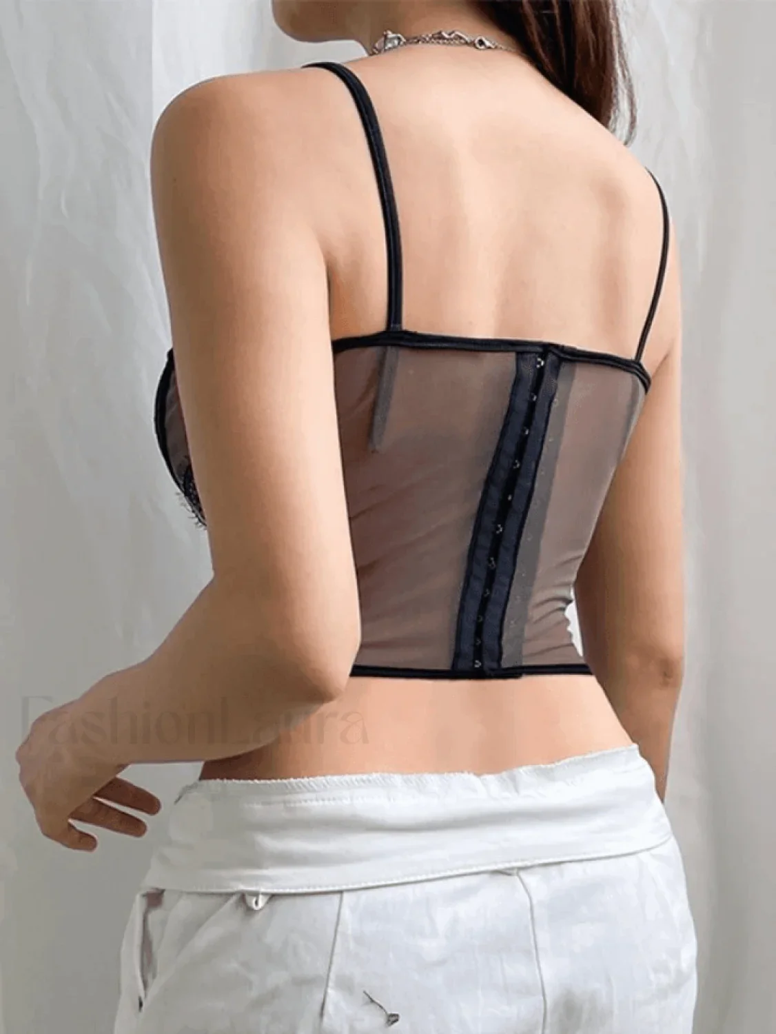 Lace Paneled Mesh Corset Top - Image 5