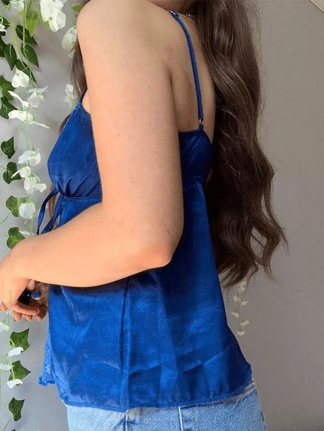Lace Paneled Split Satin Crop Cami Top - Image 12